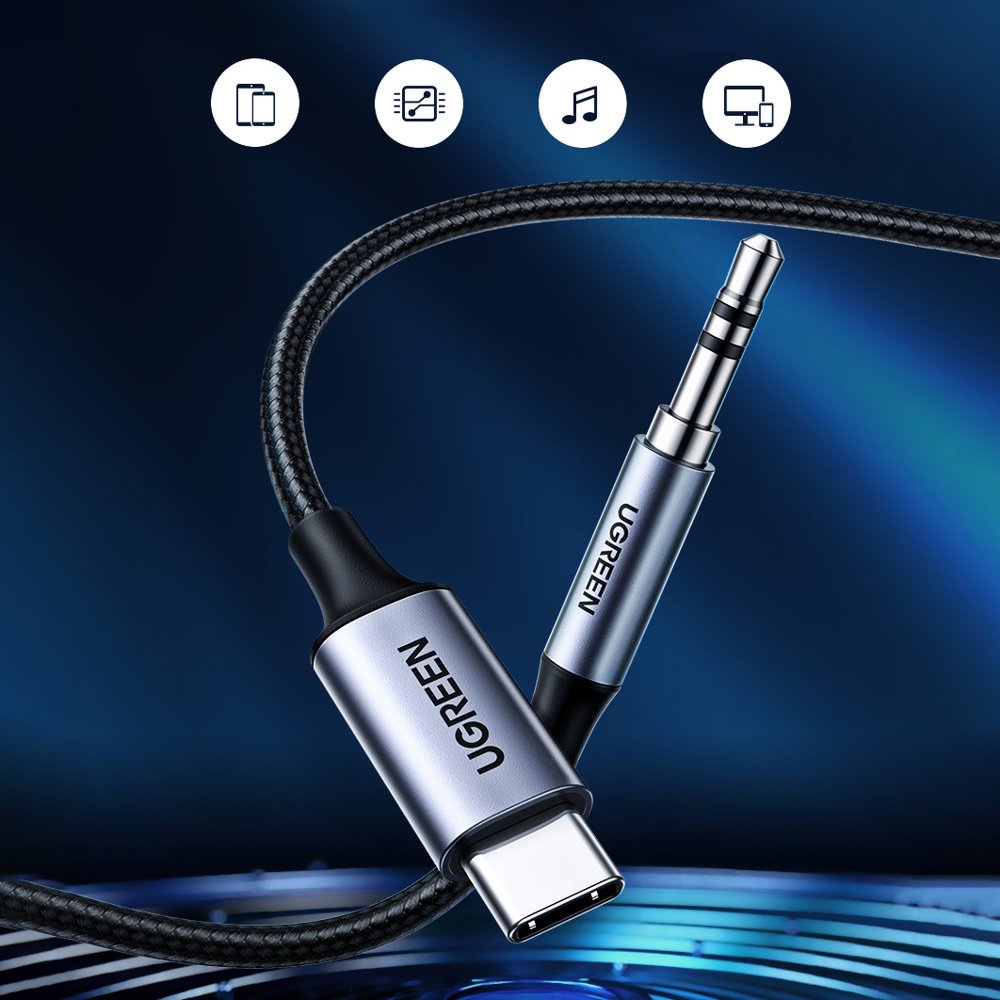Stereofoninis Garso Kabelis Aux 3,5 Mm Mini Lizdas - Usb-c, Skirtas Planšetiniam Telefonui, 1 M, Juodas