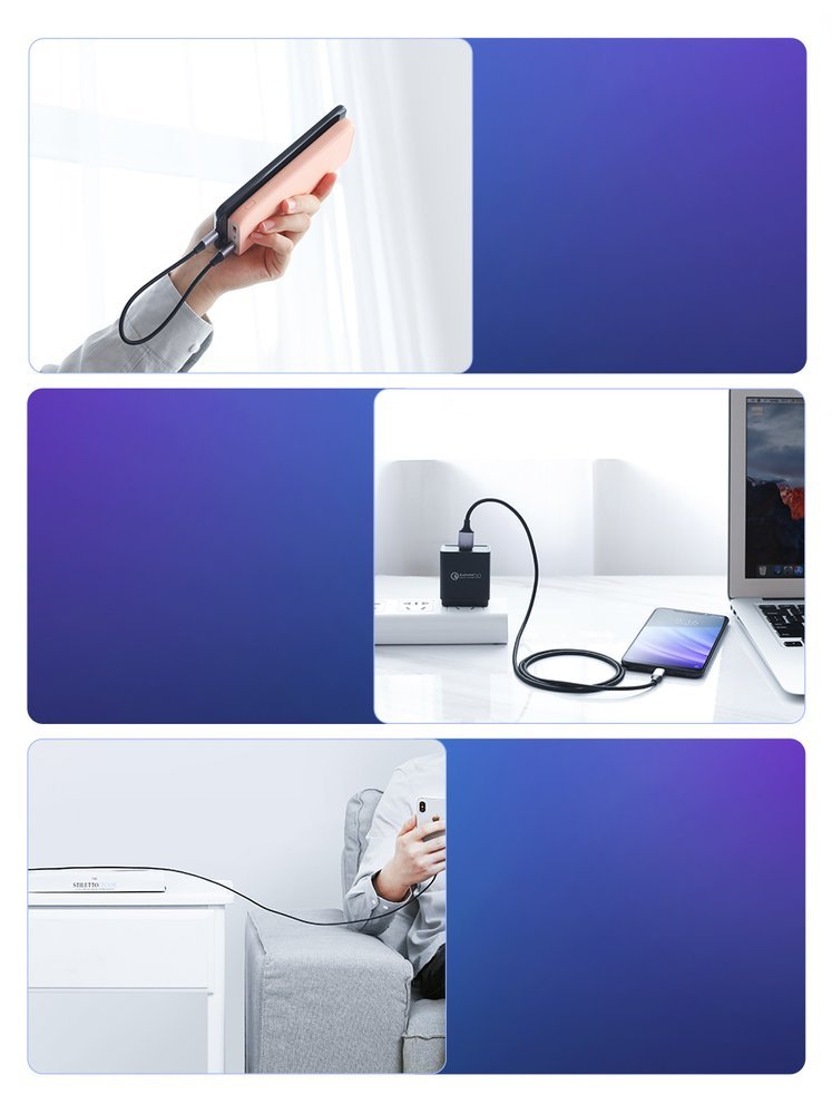 Kabelis Usb - Usb-c Qc 3.0 3a 1m Pilkas