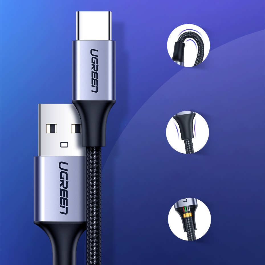 Kabelis Usb - Usb-c Qc 3.0 3a 1m Pilkas