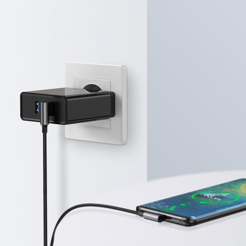 Kampinis Usb - Usb-c Qc 3.0 3a 1 M Pilkos Spalvos Kabelis