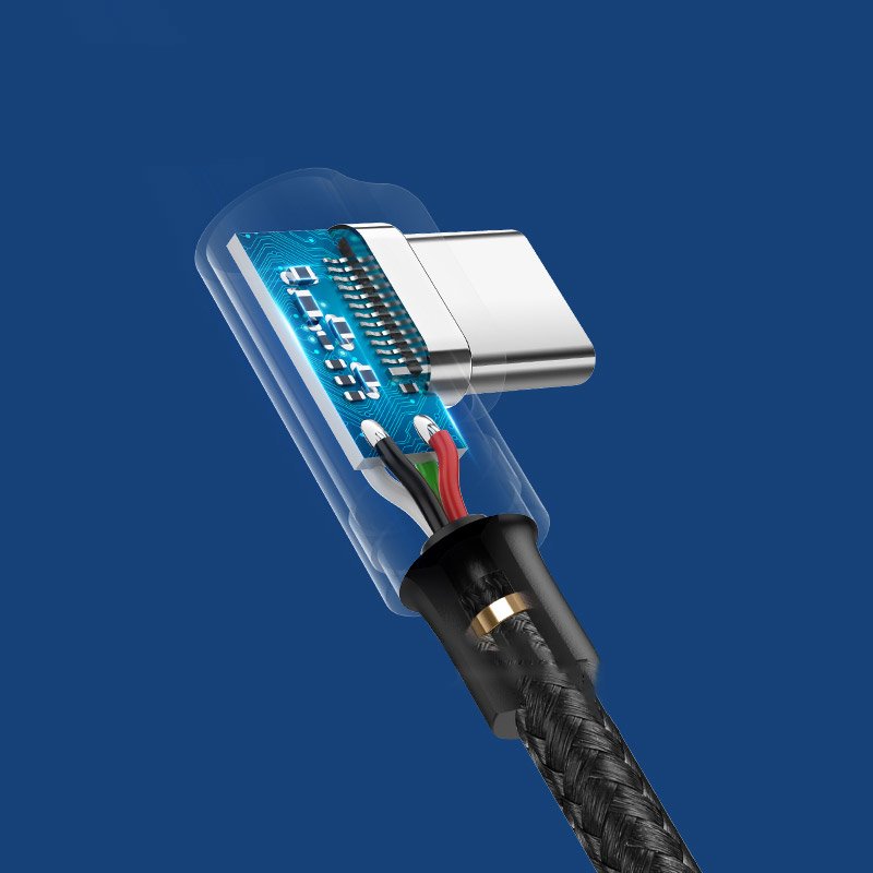 Kampinis Usb - Usb-c Qc 3.0 3a 1 M Pilkos Spalvos Kabelis