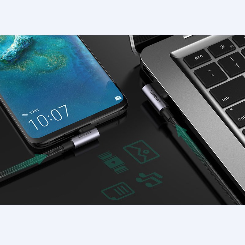 Kampinis Usb - Usb-c Qc 3.0 3a 1 M Pilkos Spalvos Kabelis