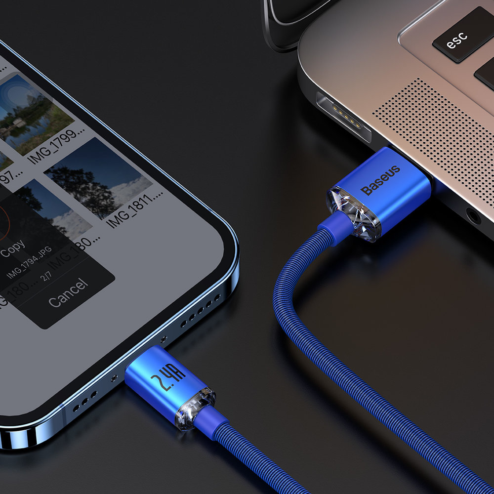 Greito įkrovimo Ir Duomenų Perdavimo "iphone" Kabelis Usb - "lightning" 2.4a 2 M Mėlynas