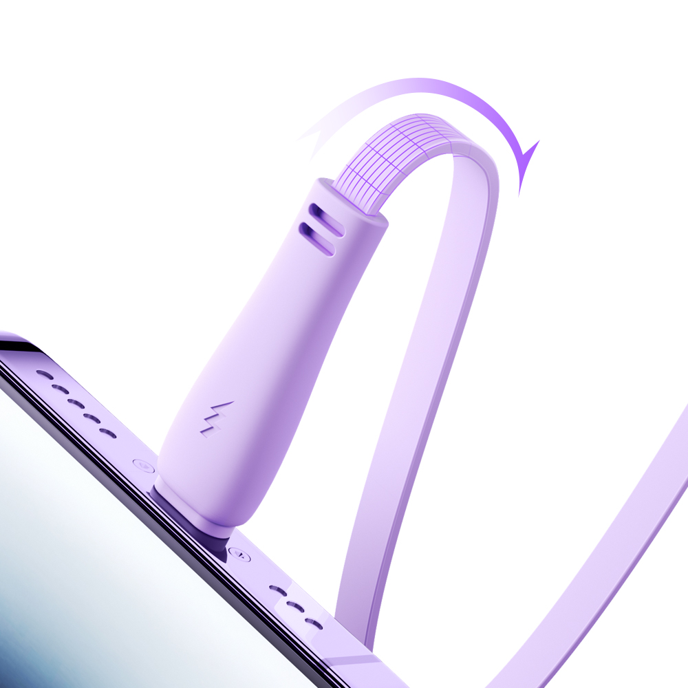 3in1 Spalvingos Serijos Usb-a į Usb-c / Iphone Lightning / Microusb Ištraukiamas Kabelis 1 M Violetinės Spalvos