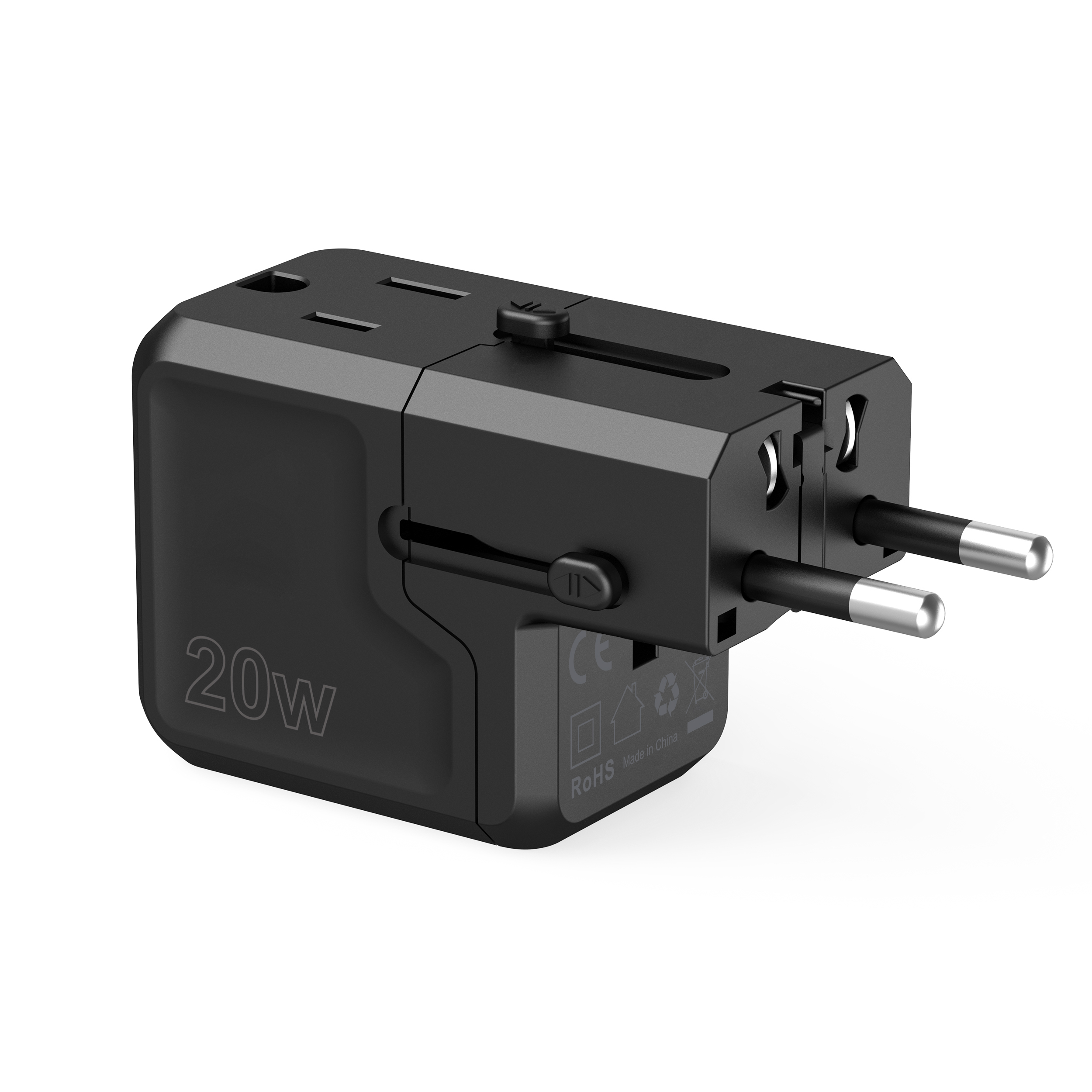 Universalus Kelioninis įkroviklis Usb-c Usb-a Pd 20w Kištukai Usa Eu Uk Au Juodas