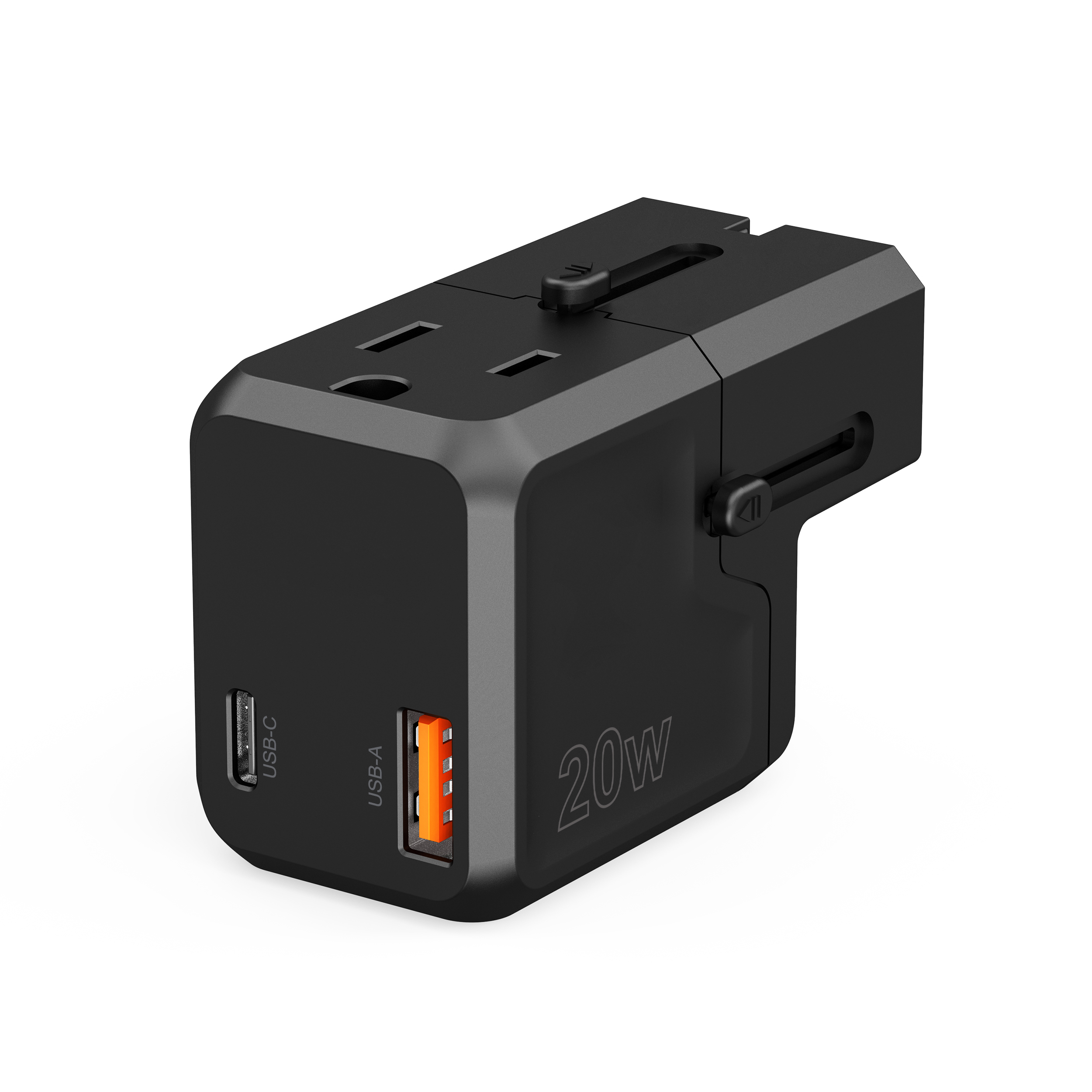 Universalus Kelioninis įkroviklis Usb-c Usb-a Pd 20w Kištukai Usa Eu Uk Au Juodas