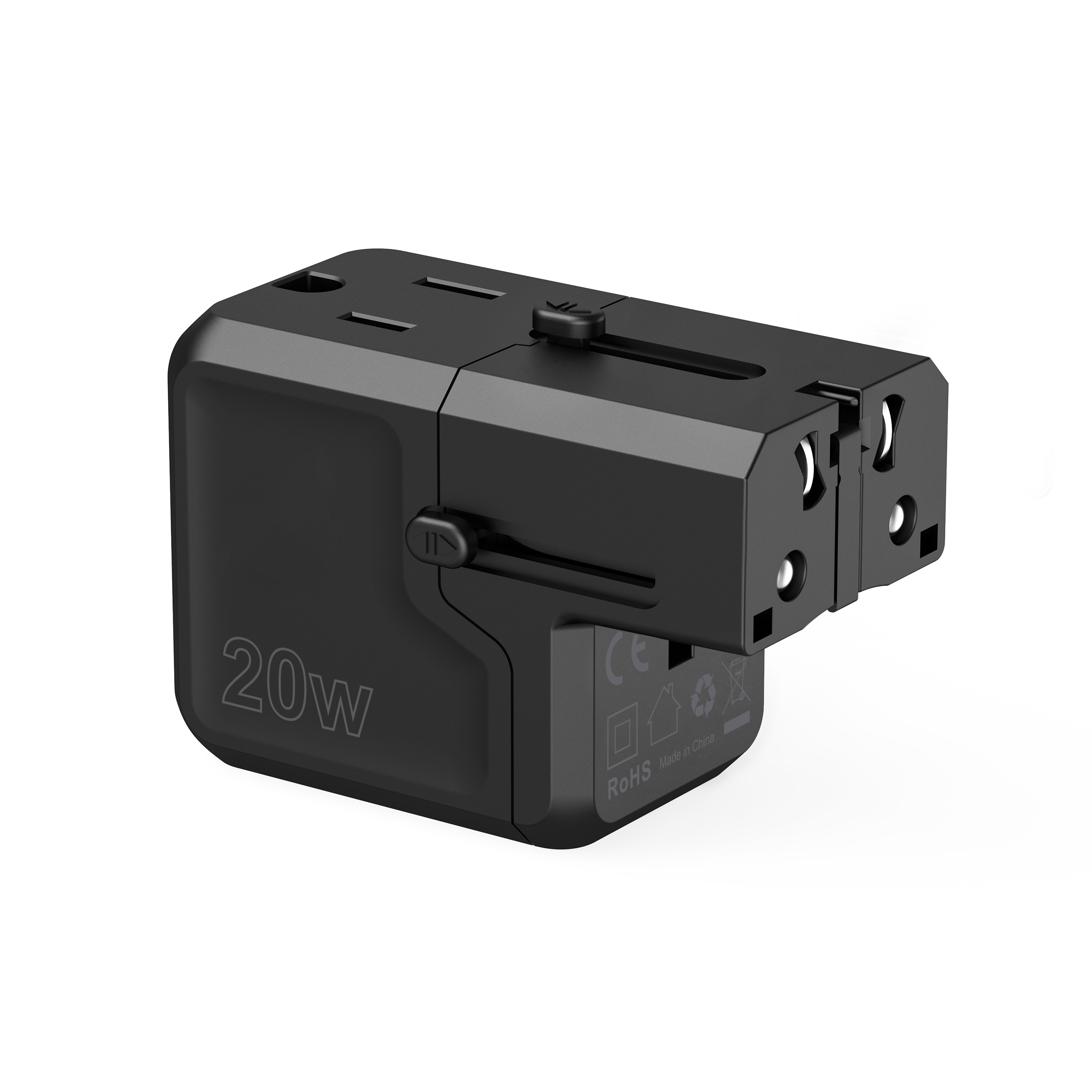 Universalus Kelioninis įkroviklis Usb-c Usb-a Pd 20w Kištukai Usa Eu Uk Au Juodas