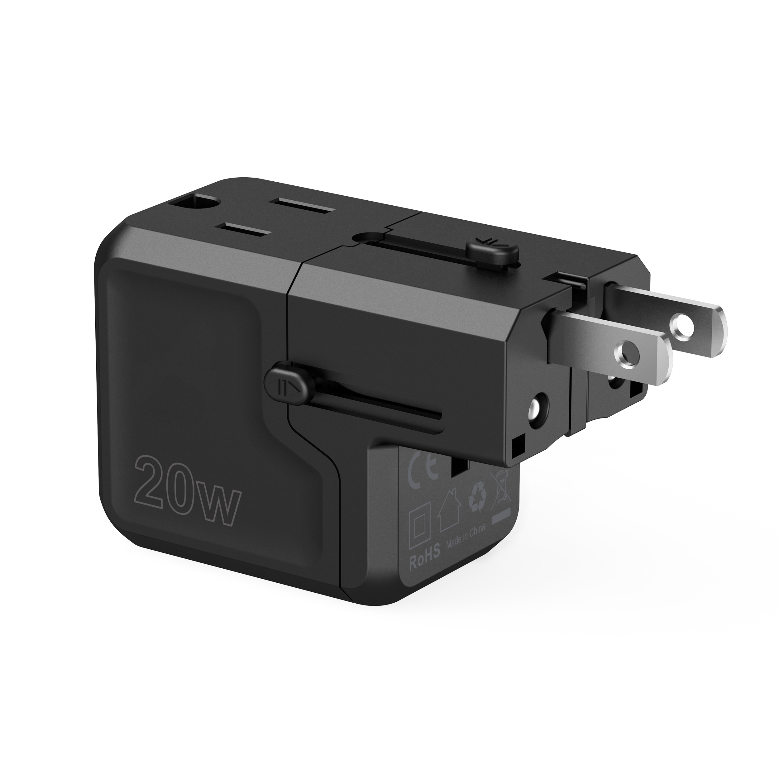 Universalus Kelioninis įkroviklis Usb-c Usb-a Pd 20w Kištukai Usa Eu Uk Au Juodas