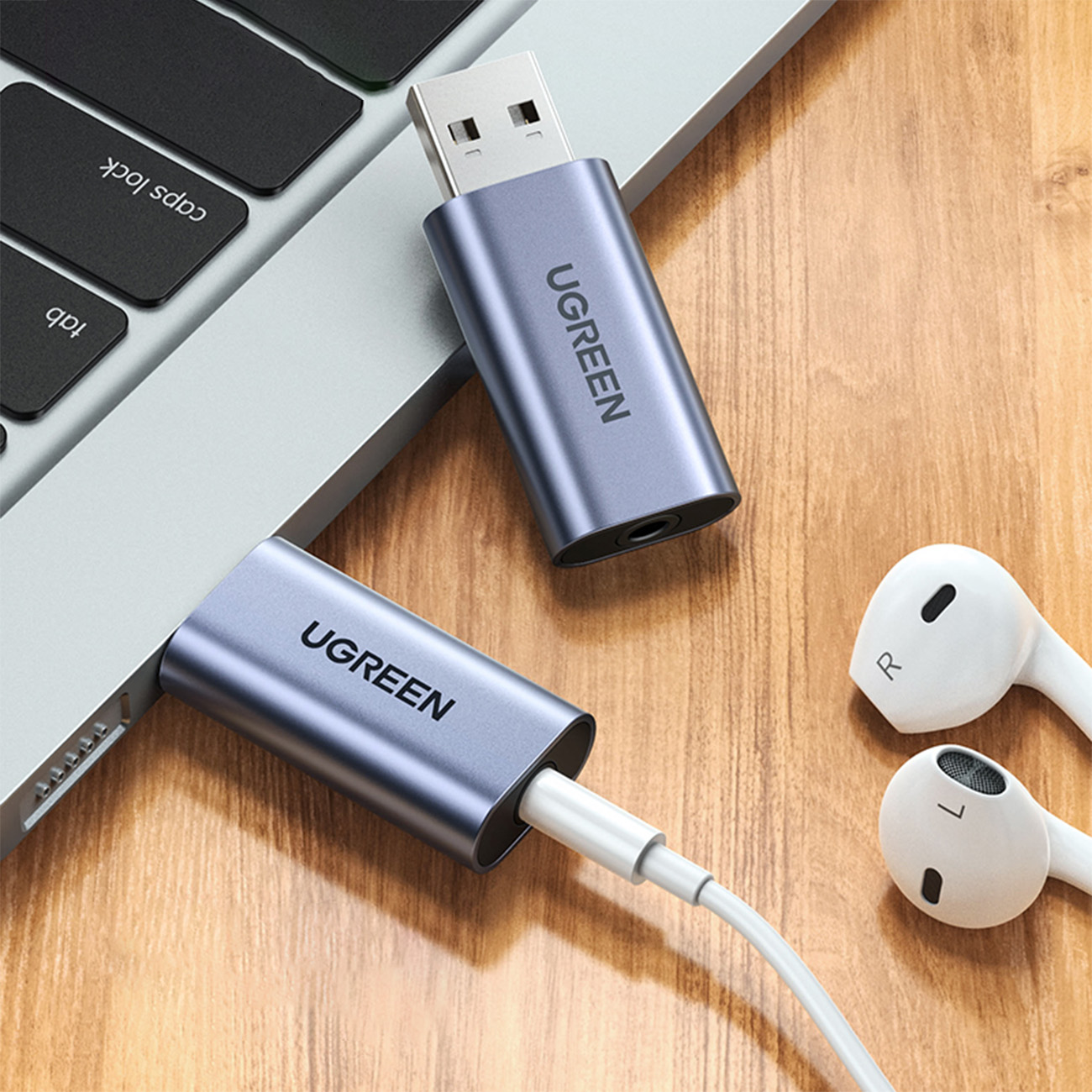 Usb-a į Minijack 3,5 Mm Ausinių Garso Adapteris Pilkos Spalvos