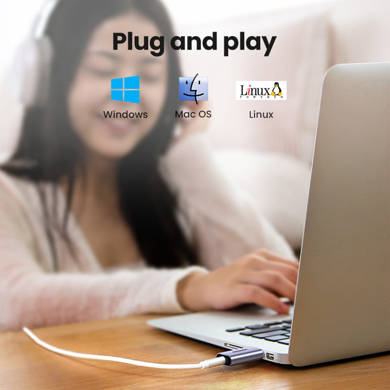 Usb-a į Minijack 3,5 Mm Ausinių Garso Adapteris Pilkos Spalvos