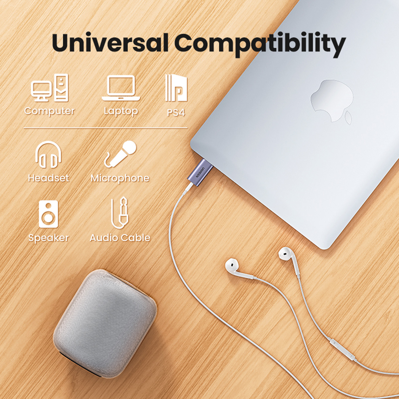 Usb-a į Minijack 3,5 Mm Ausinių Garso Adapteris Pilkos Spalvos