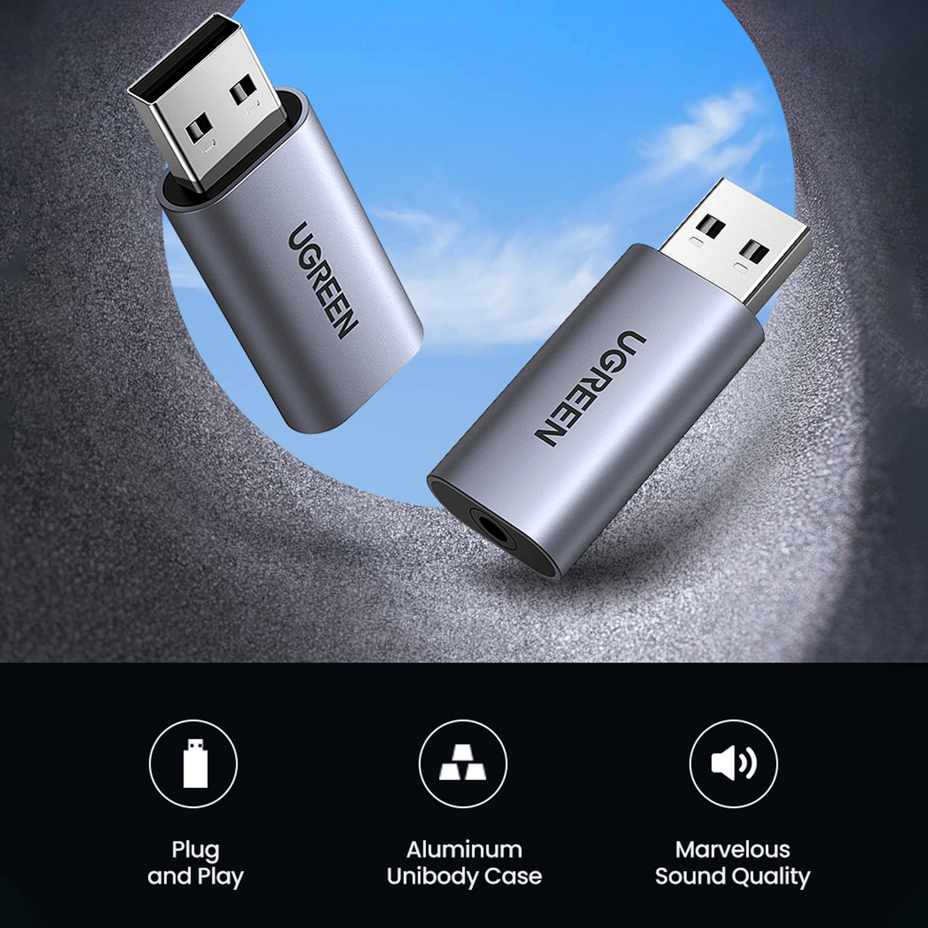 Usb-a į Minijack 3,5 Mm Ausinių Garso Adapteris Pilkos Spalvos