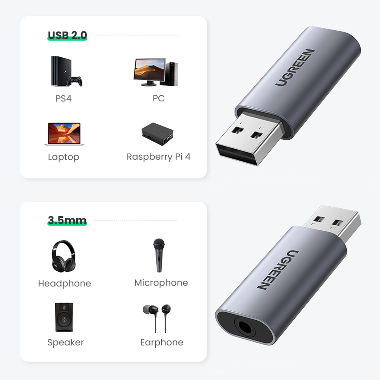 Usb-a į Minijack 3,5 Mm Ausinių Garso Adapteris Pilkos Spalvos