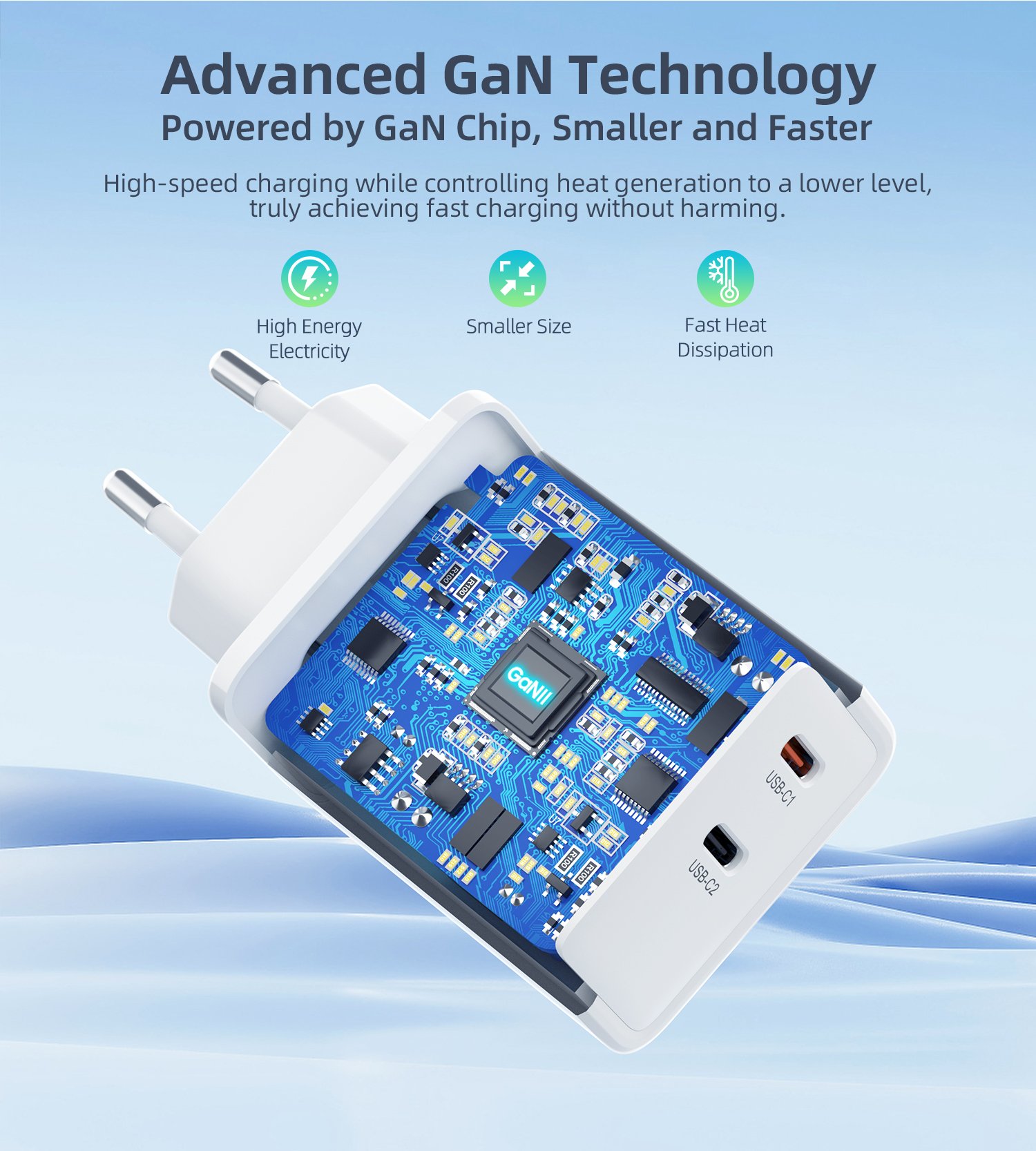 Gan 2x Usb-c Pd 65w Tinklo įkroviklis, Baltas