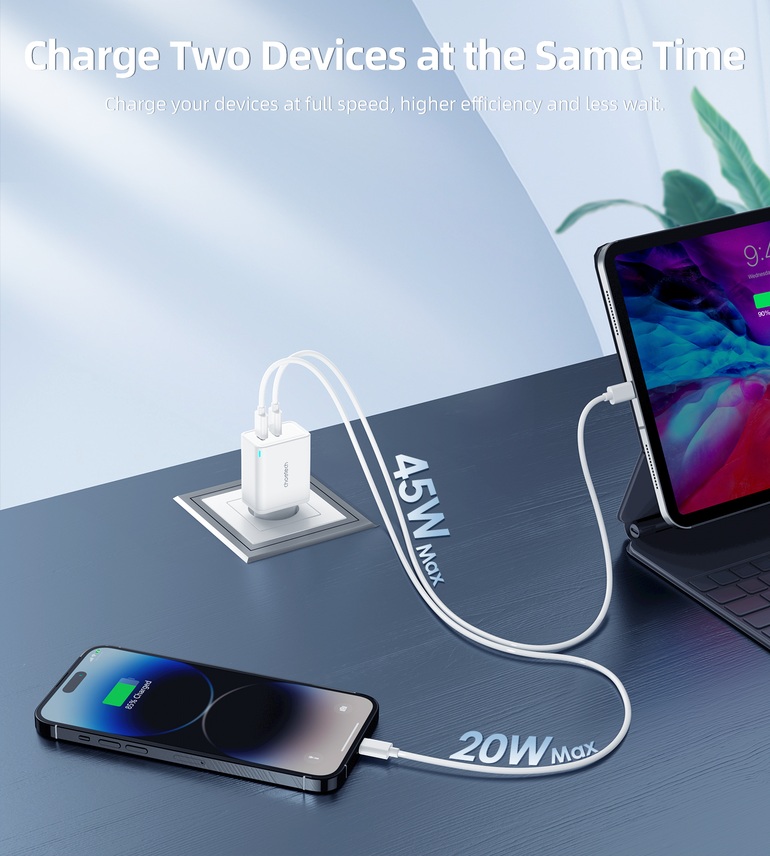 Gan 2x Usb-c Pd 65w Tinklo įkroviklis, Baltas