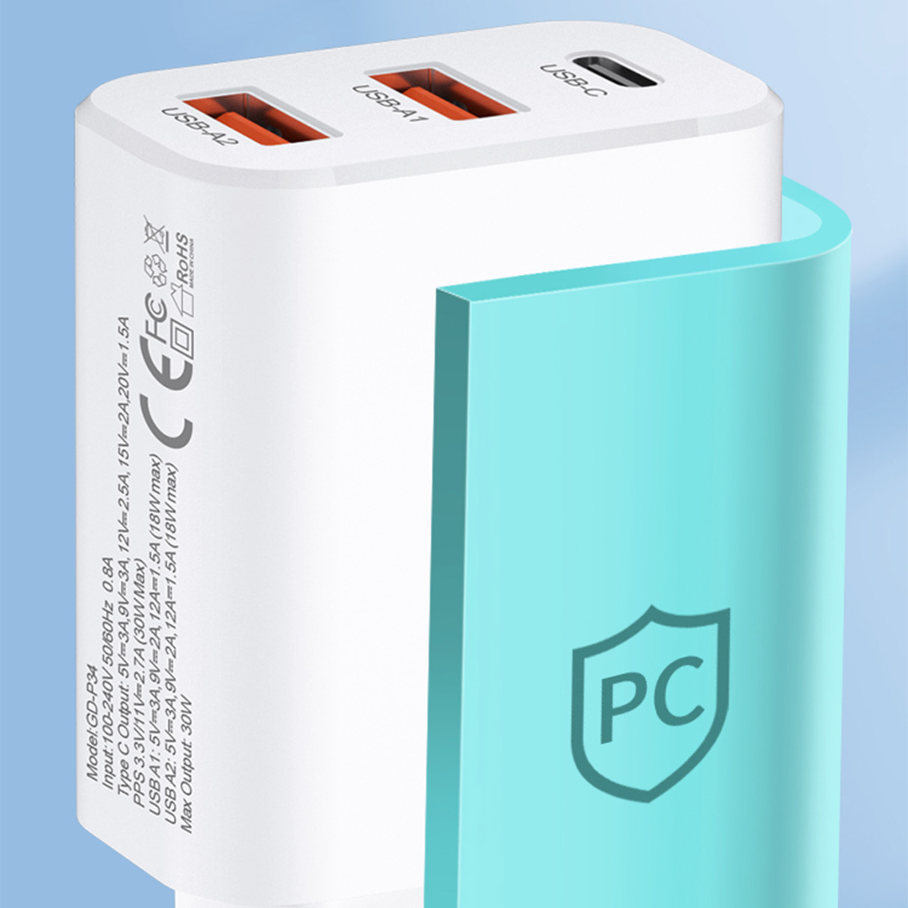 100-240v 30w Usb-c 2x Usb-a Tinklo įkroviklis, Baltos Spalvos