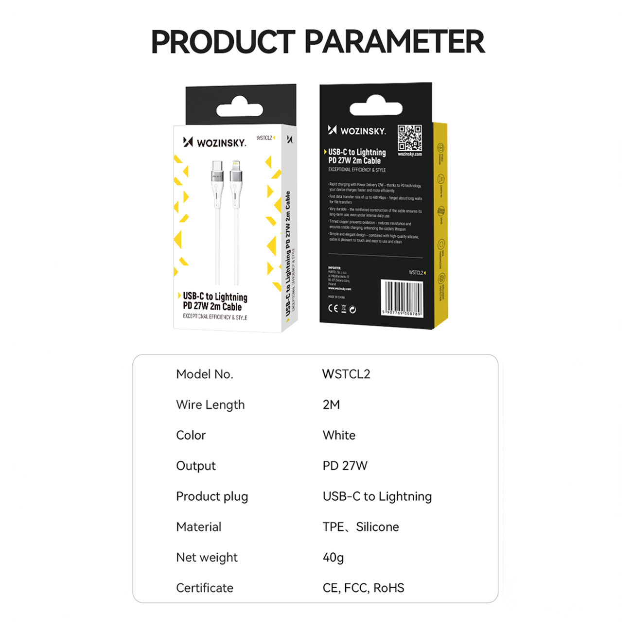 Kabelis Iphone Usb-c - Lightning Pd 27w 1m Baltas