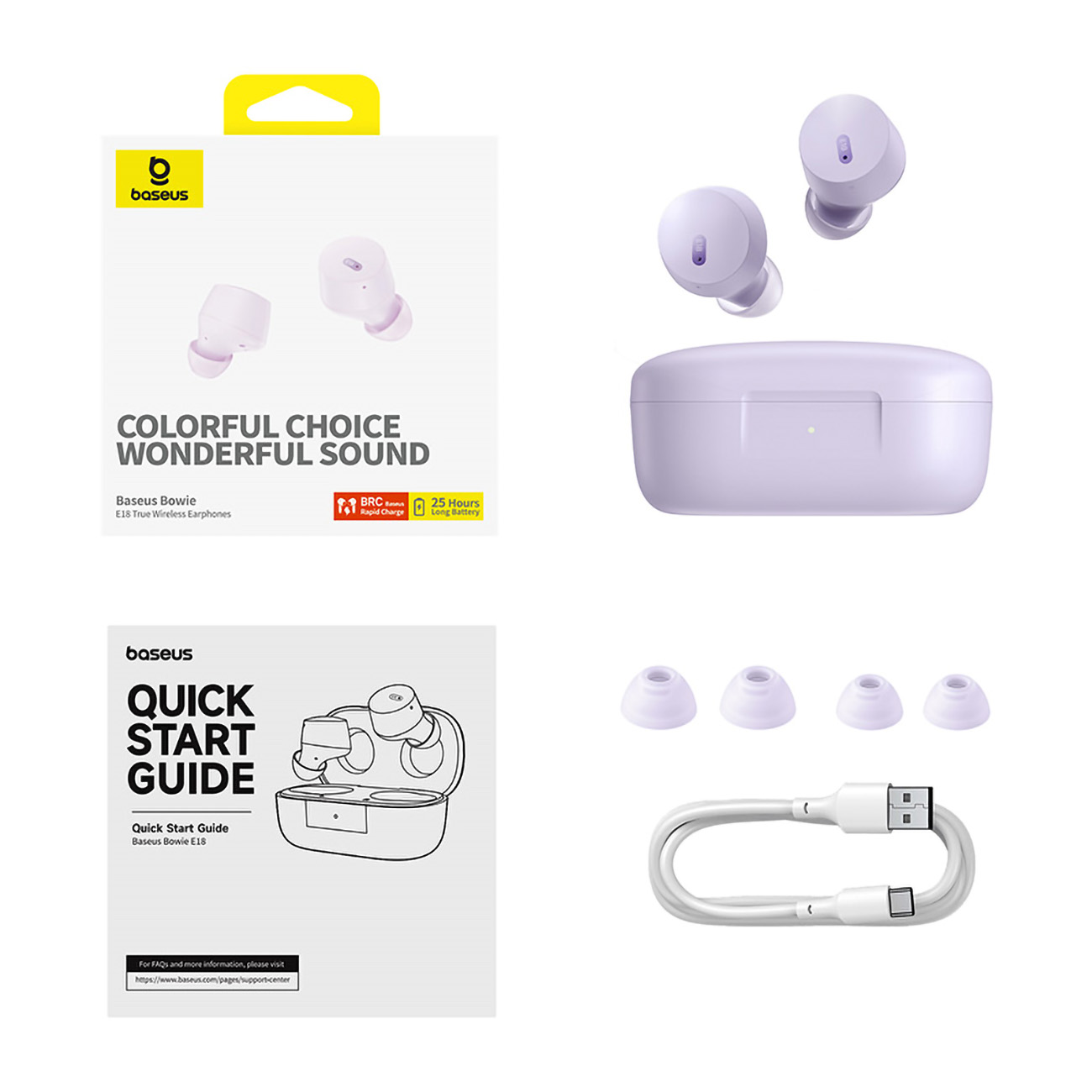 Belaidės Ausinės Bowie E18 Tws Enc Ipx4 Usb-c Violetinės Spalvos