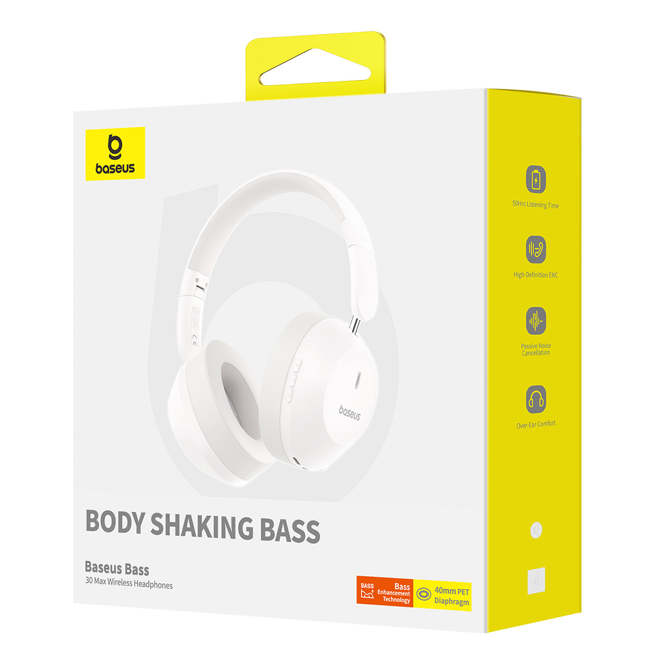 Bass 30 Max Bluetooth 5.3 Belaidės Ausinės į Ausis - Baltos Spalvos