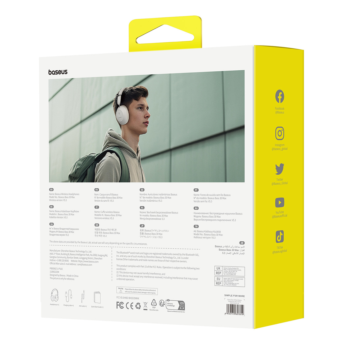 Bass 30 Max Bluetooth 5.3 Belaidės Ausinės į Ausis - Baltos Spalvos