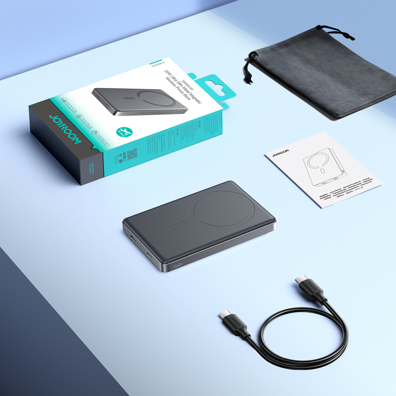 "powerbank Pro" 10000mah Itin Plonas Magnetinis Pd 20w Usb-c Lightning - Pilkas