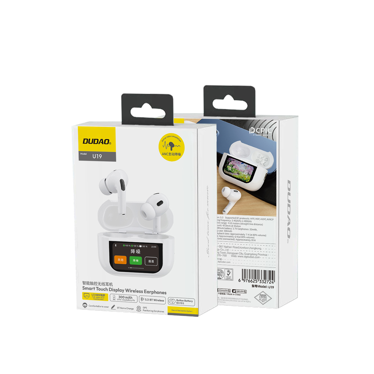 U19 Tws Belaidės "bluetooth 5.3" Ausinės į Ausis Su Led Ekranu - Baltos Spalvos