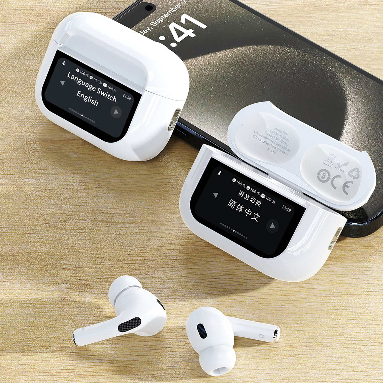 U19 Tws Belaidės "bluetooth 5.3" Ausinės į Ausis Su Led Ekranu - Baltos Spalvos