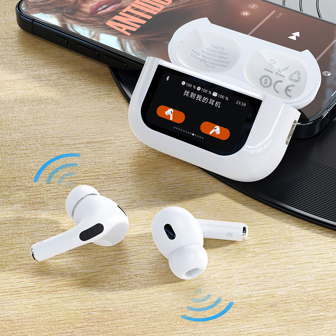 U19 Tws Belaidės "bluetooth 5.3" Ausinės į Ausis Su Led Ekranu - Baltos Spalvos