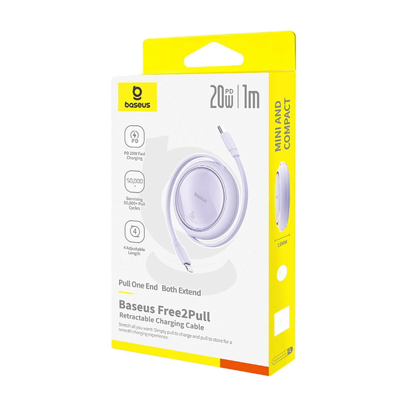 "free2pull" Usb-c - "iphone Lightning" Ištraukiamas Kabelis 20w 1 M - Violetinės Spalvos