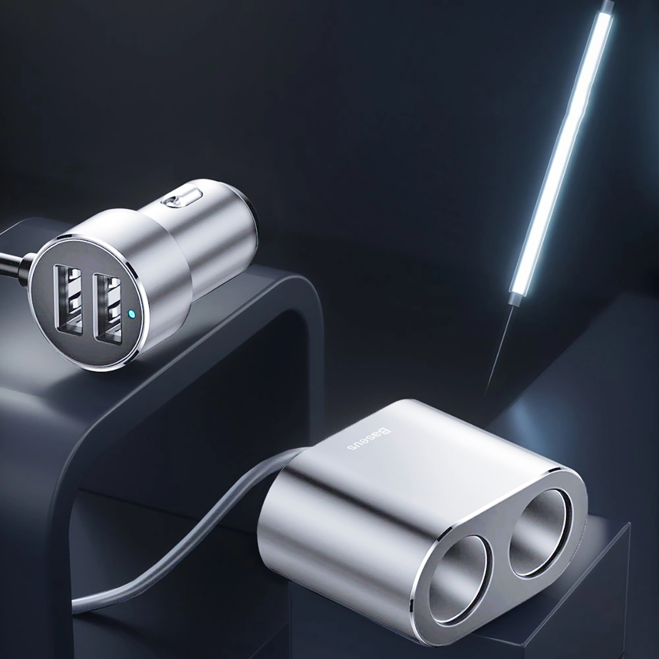 Automobilinis Skirstytuvas 2x Cigarečių žiebtuvėlio Lizdas 80w 2x Usb-a 3.1a - Sidabrinis