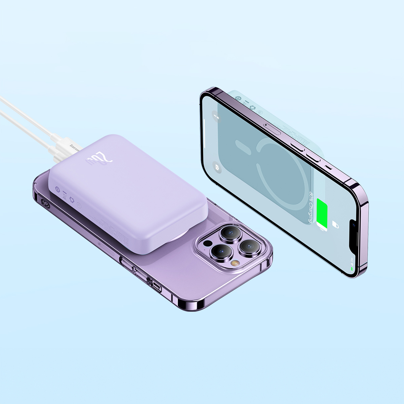 Magnetinis Indukcinis 10000 Mah 20 W Powerbankas + Usb-c Kabelis - Violetinis
