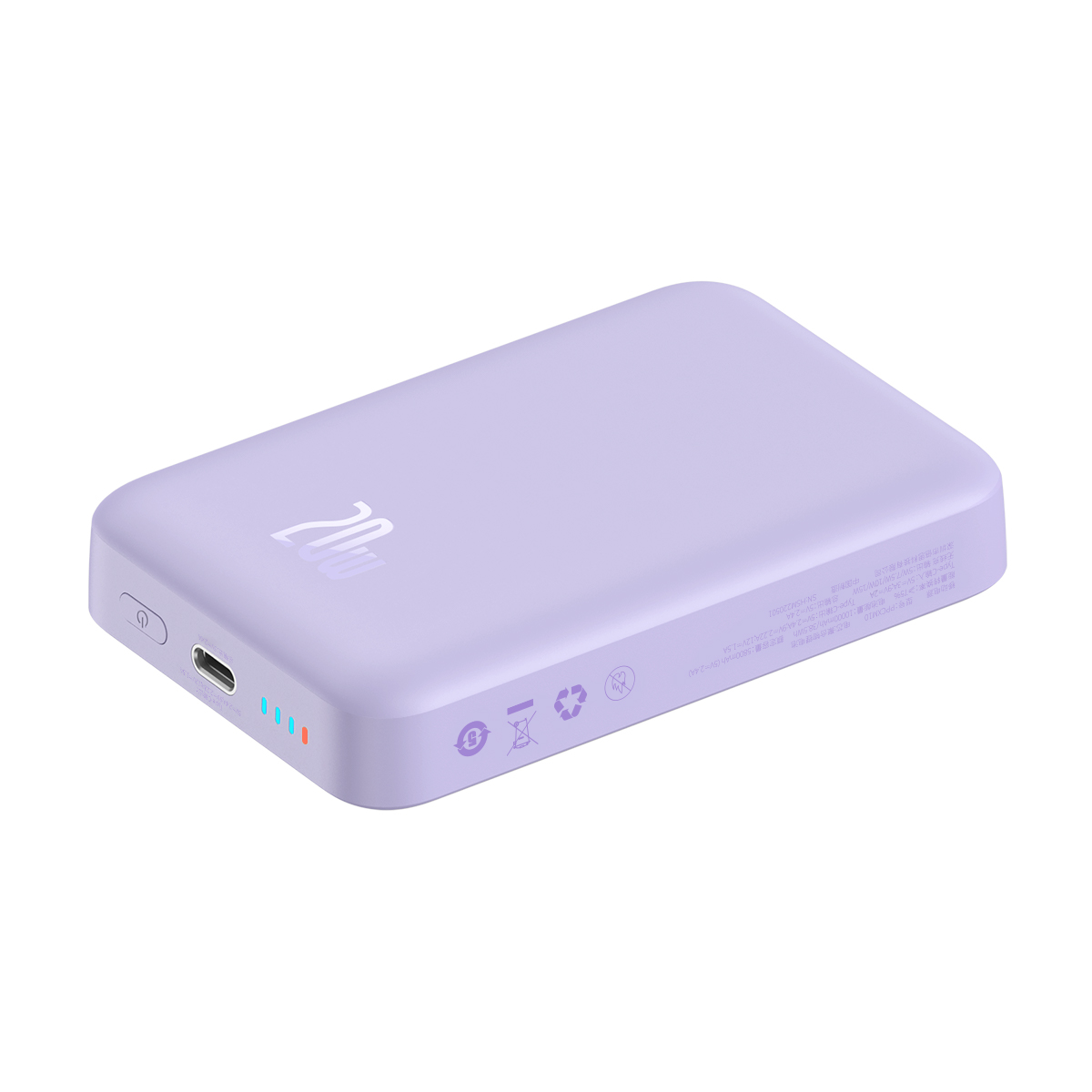 Magnetinis Indukcinis 10000 Mah 20 W Powerbankas + Usb-c Kabelis - Violetinis