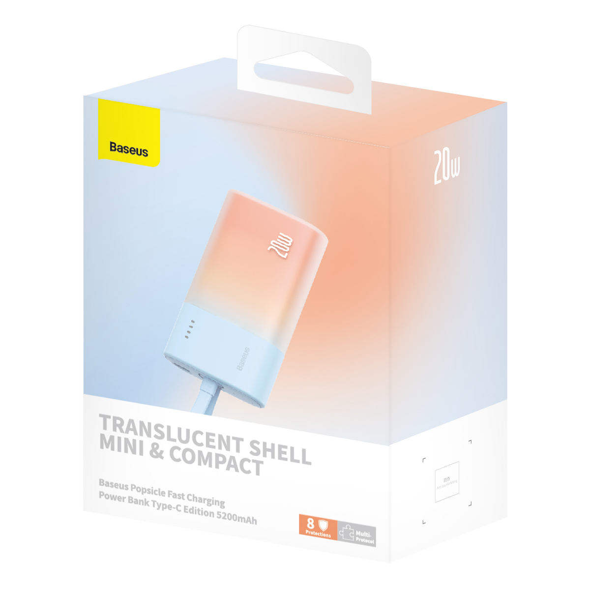 "powerbank Popsicle" 5200 Mah 20w Su "lightning" Laidu 60w/20v/3a/30cm - Mėlyna/oranžinė