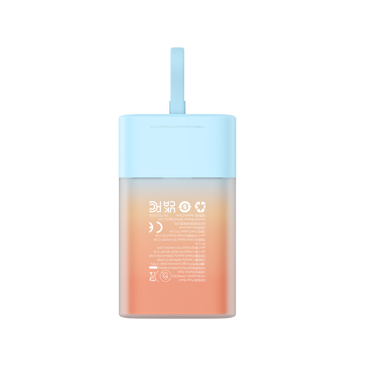 "powerbank Popsicle" 5200 Mah 20w Su "lightning" Laidu 60w/20v/3a/30cm - Mėlyna/oranžinė