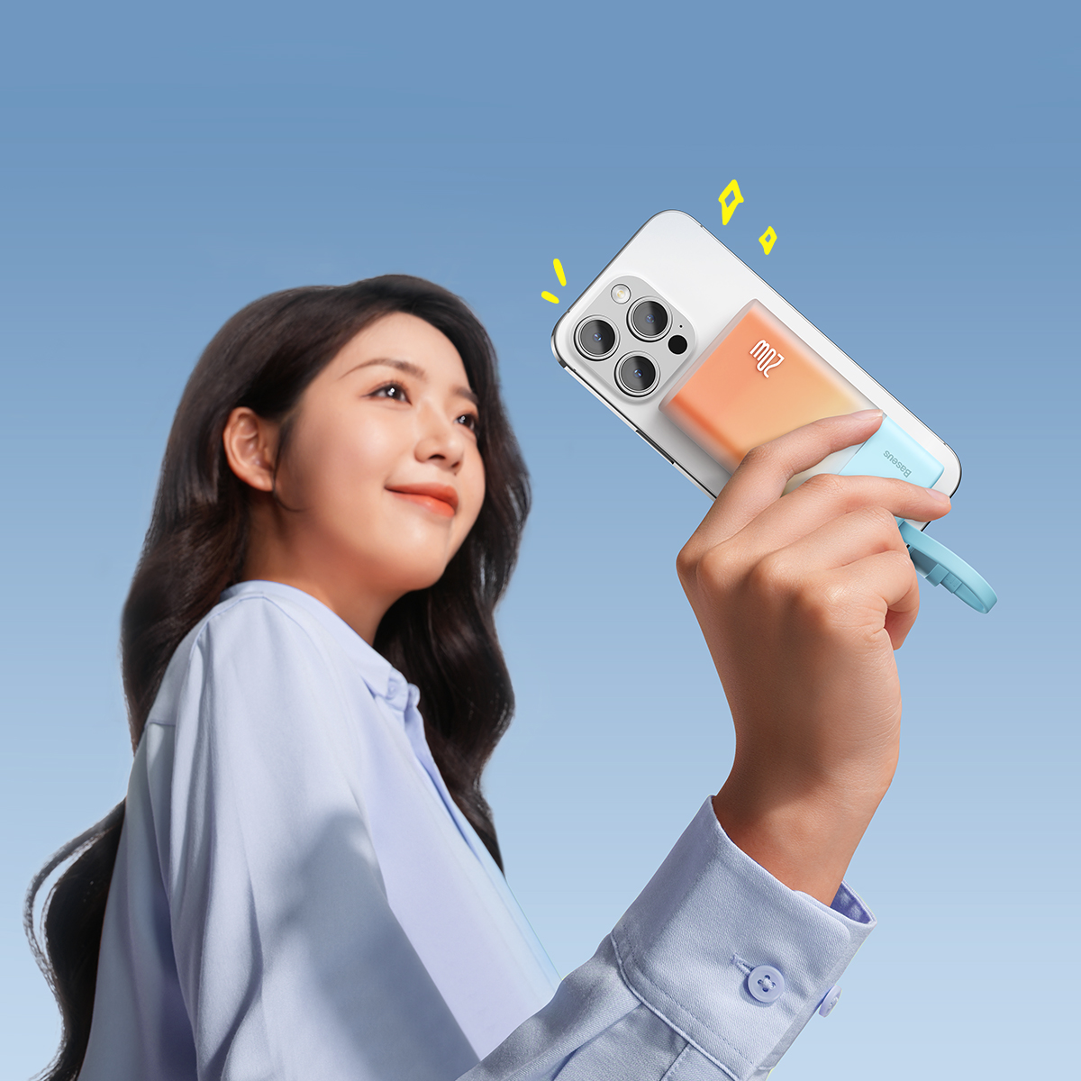 "powerbank Popsicle" 5200 Mah 20w Su "lightning" Laidu 60w/20v/3a/30cm - Mėlyna/oranžinė