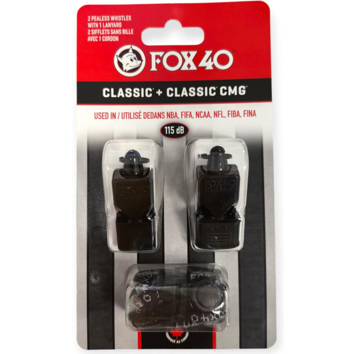 švilpukas Fox 40 Classic Ir Classic Cmg Juodas Su Virvele 2 Pakuotės