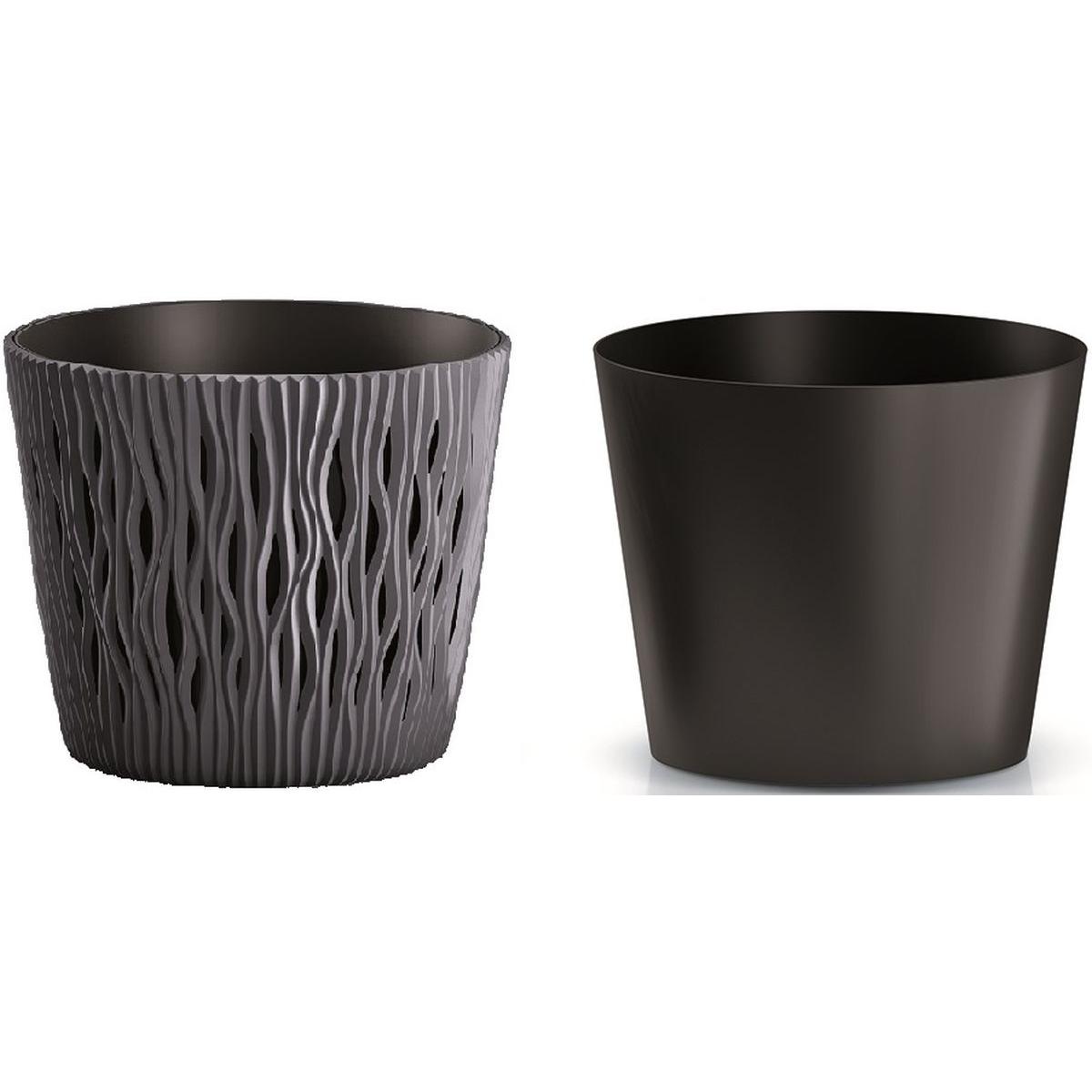 Gėlių Vazonas Smėlėtas Apvalus 16 Cm Skersmens - Antracito Spalvos