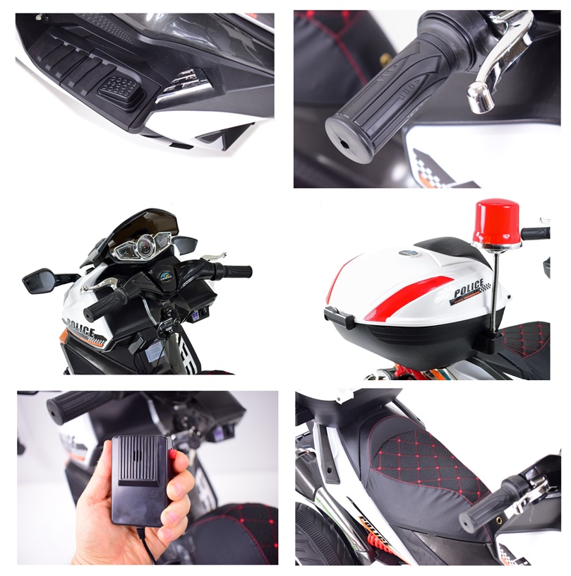 Milžiniškas Policijos Motoroleris, Sirenos Garsai, Megafonas, Gaidys, Minkšta Sėdynė, Dujų Pedalas/ak550