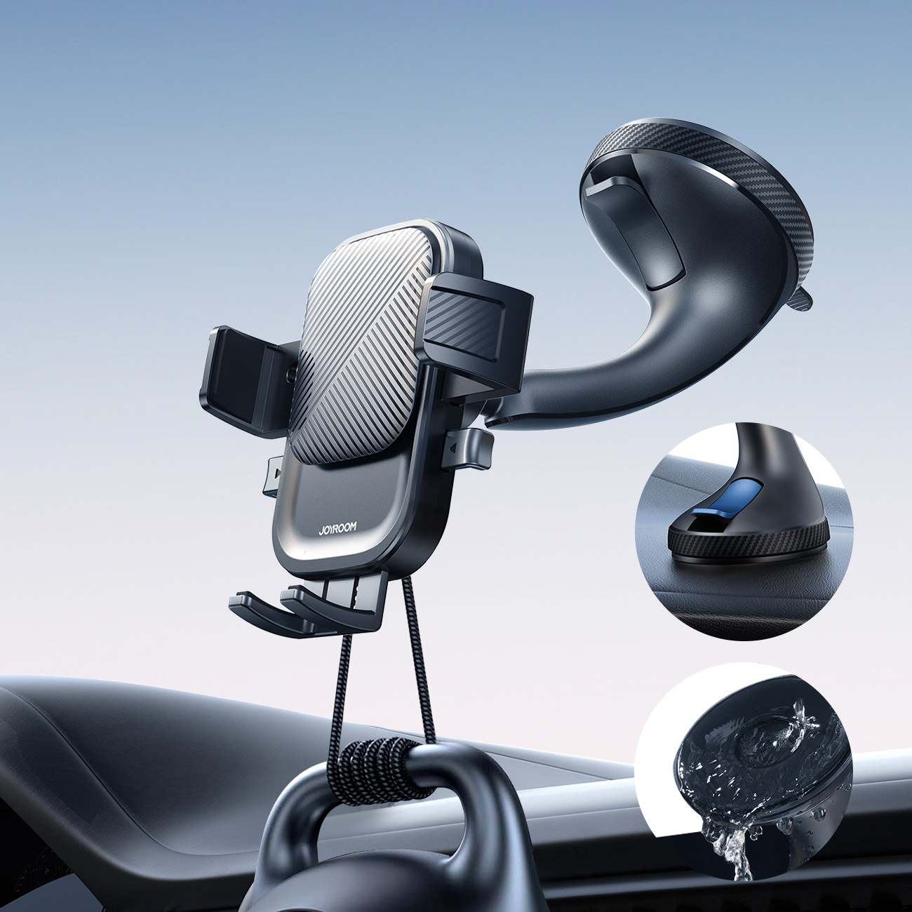 Automobilio Laikiklio Spaustukas Telefono Laikikliui Ant Priekinio Stiklo - Juodas