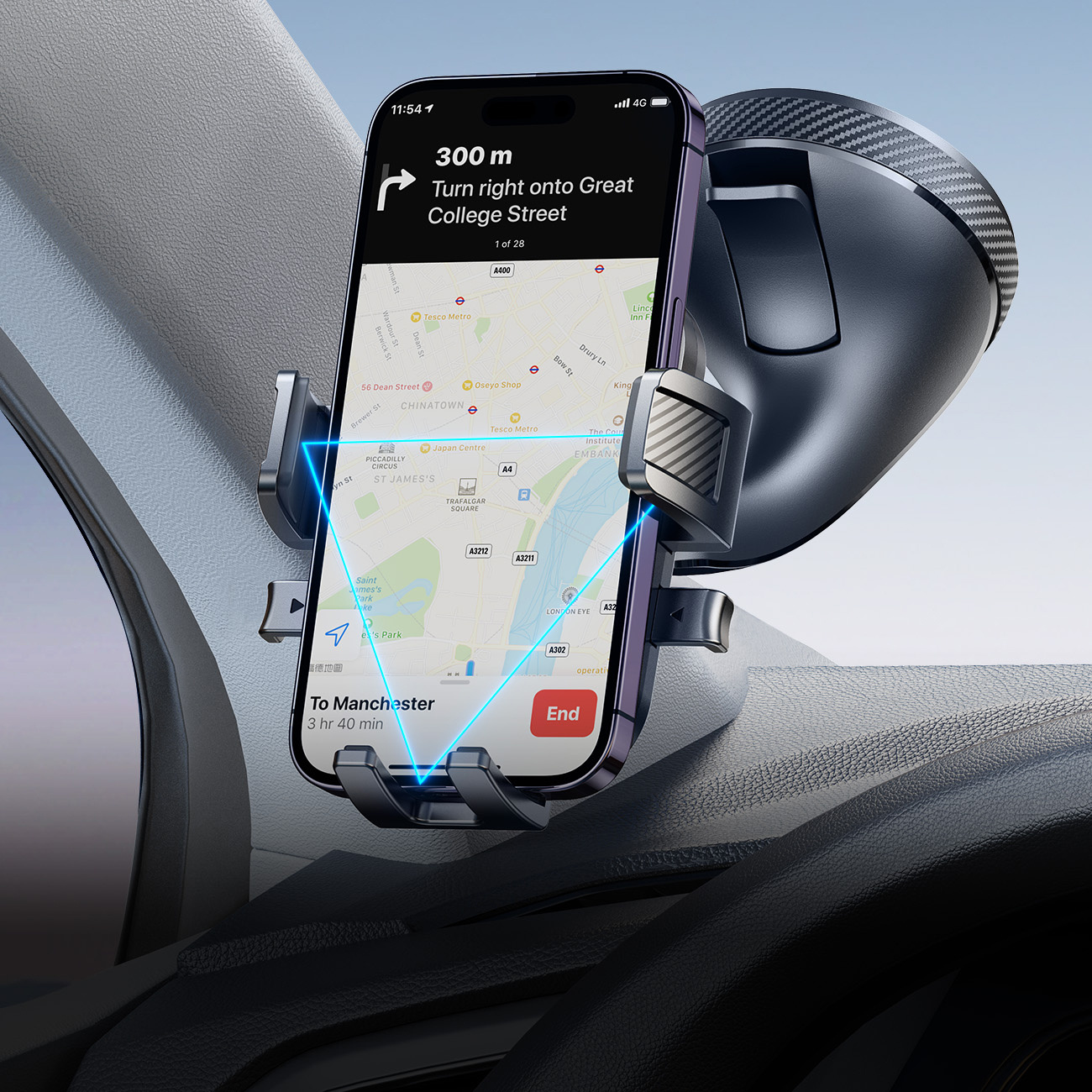 Automobilio Laikiklio Spaustukas Telefono Laikikliui Ant Priekinio Stiklo - Juodas