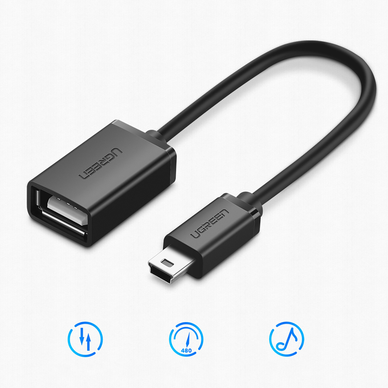 Adapteris Mini Usb-b (vyriškas) - Usb-a (moteriškas) Otg 10 Cm - Pilkas