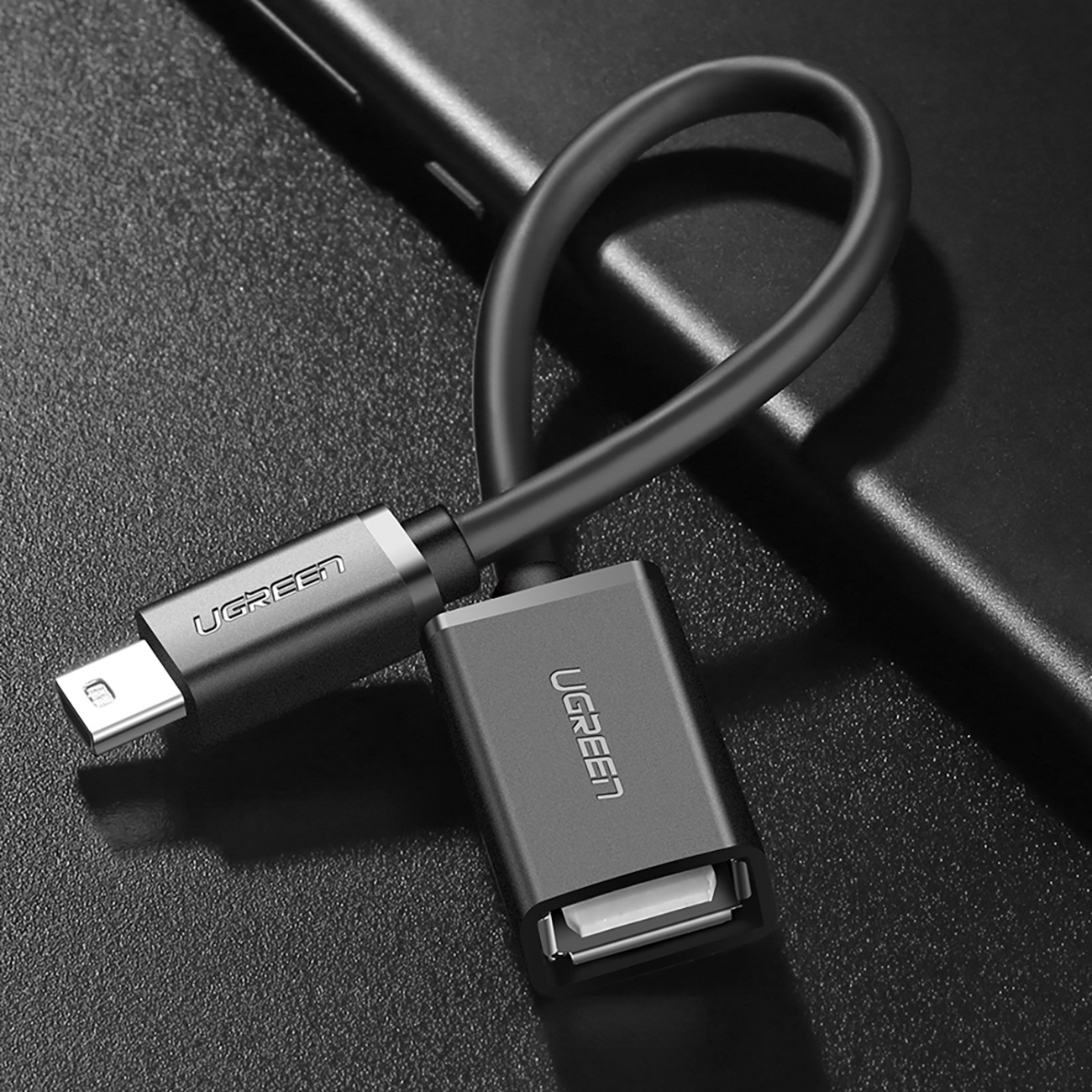 Adapteris Mini Usb-b (vyriškas) - Usb-a (moteriškas) Otg 10 Cm - Pilkas