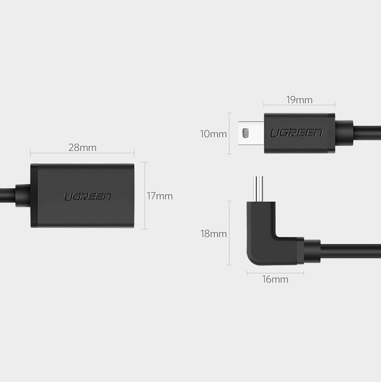 Adapteris Mini Usb-b (vyriškas) - Usb-a (moteriškas) Otg 10 Cm - Pilkas