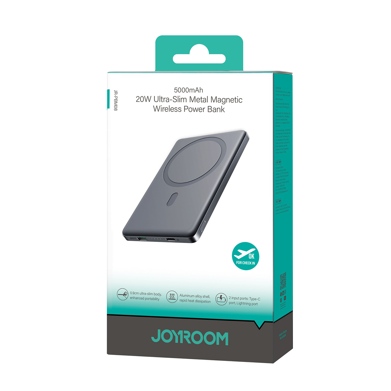 Powerbank 5000mah Usb-c 20w Pd Ir 15w Indukcinis įkrovimas - Pilkas