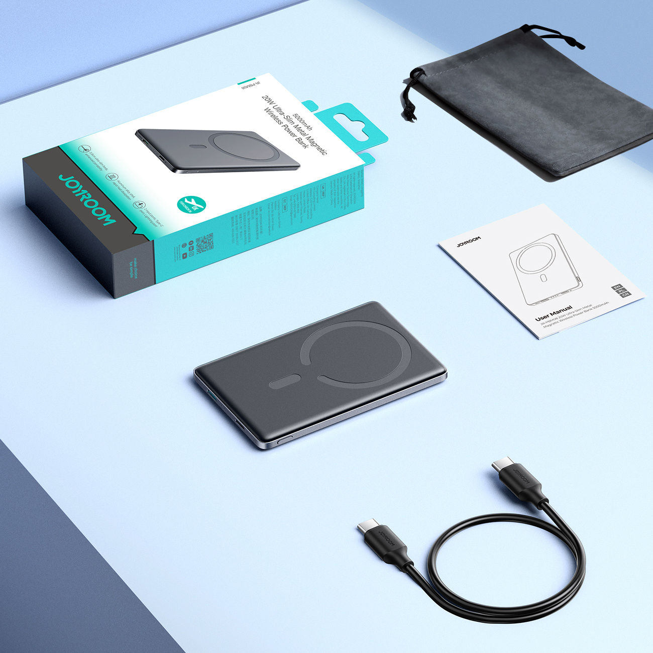Powerbank 5000mah Usb-c 20w Pd Ir 15w Indukcinis įkrovimas - Pilkas