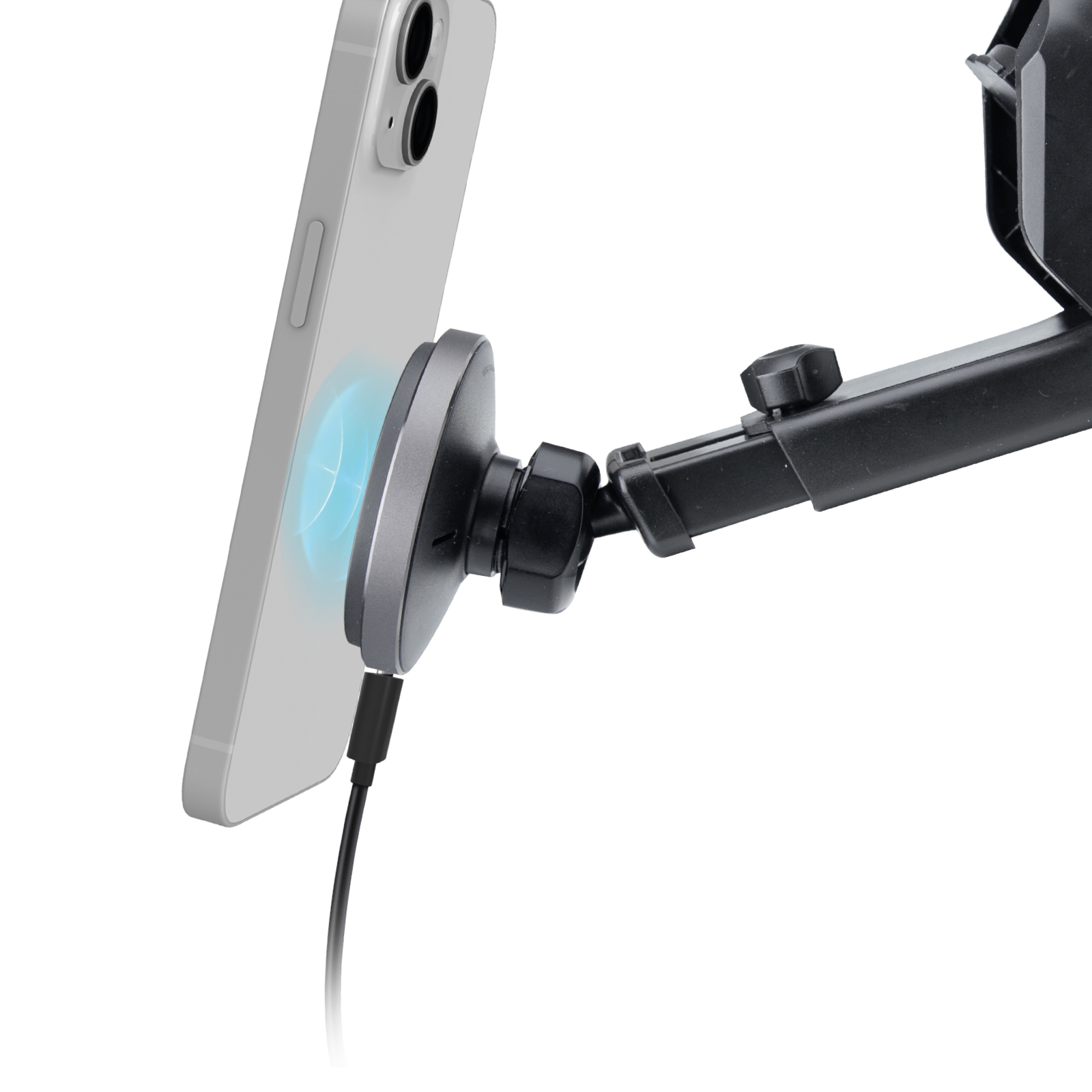 Magsafe Teleskopinis Išmaniojo Telefono Laikiklis Su Belaidžiu įkrovikliu Priekiniam Stiklui Ir Prietaisų Skydeliui - Juodas