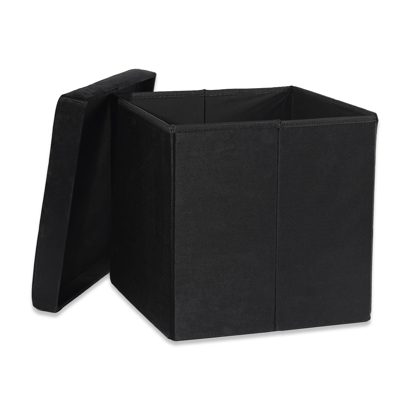 Sulankstomas Pufas L Su Sagomis - 38x38x38cm Aksominis Juodas X 8