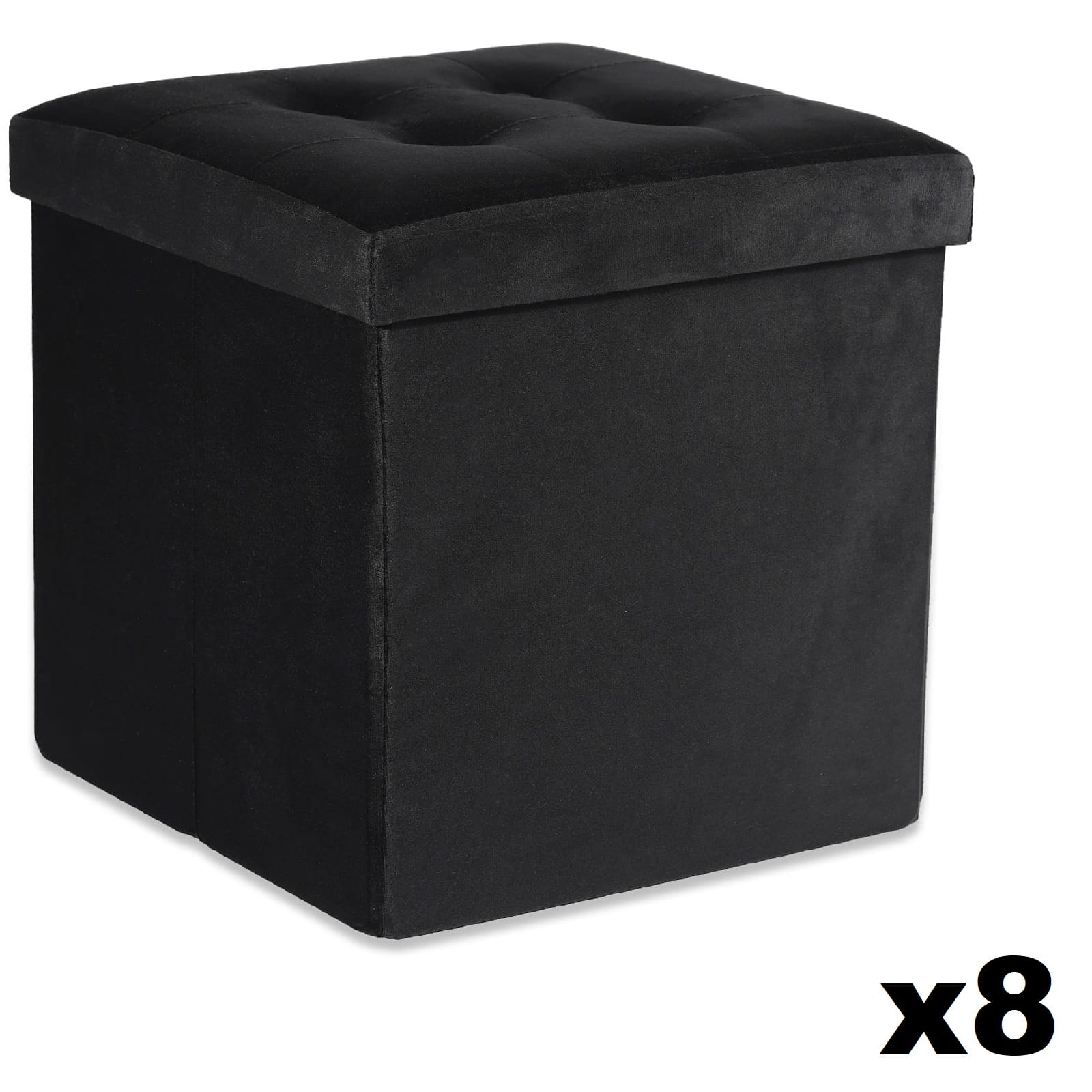 Sulankstomas Pufas L Su Sagomis - 38x38x38cm Aksominis Juodas X 8