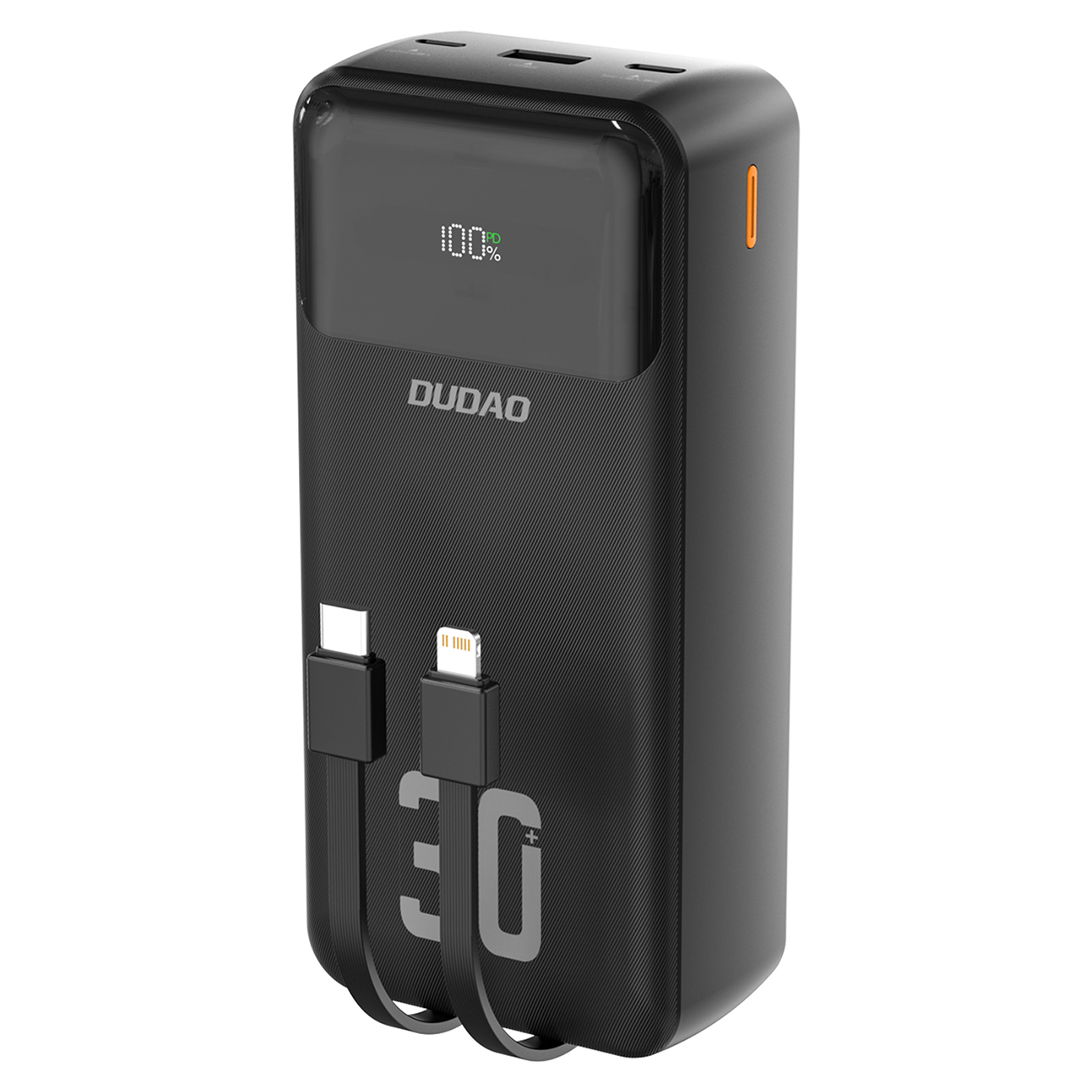 Powerbank 60000mAh 22.5W CUZAR | 5 Uscite, 2 Ingressi, Cavi Integrati, Display LED, Torcia E Luce Ambiente, Arancione