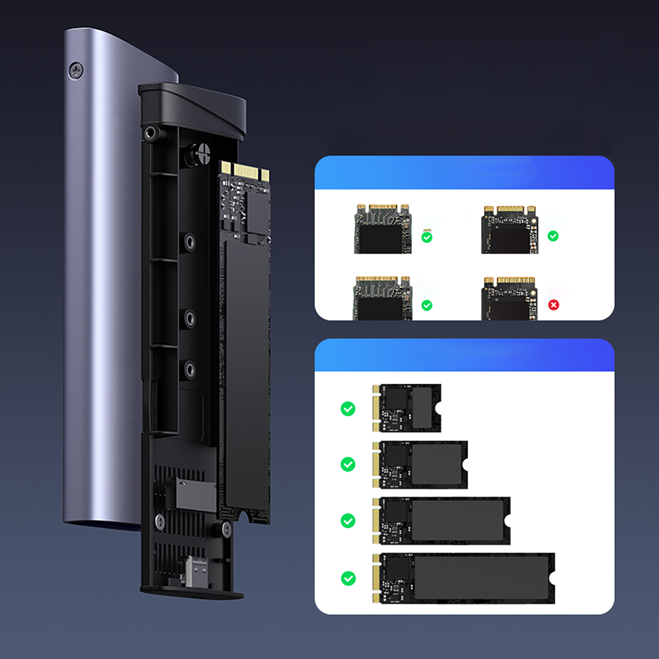 M.2 Nvme/sata Ssd Korpusas - Sidabrinis